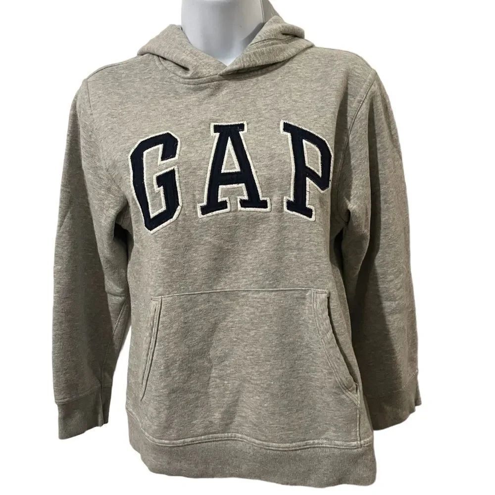 Gap Kids Gray Logo Hoodie Boys Large Used Cotton Hooded Sweatshirt